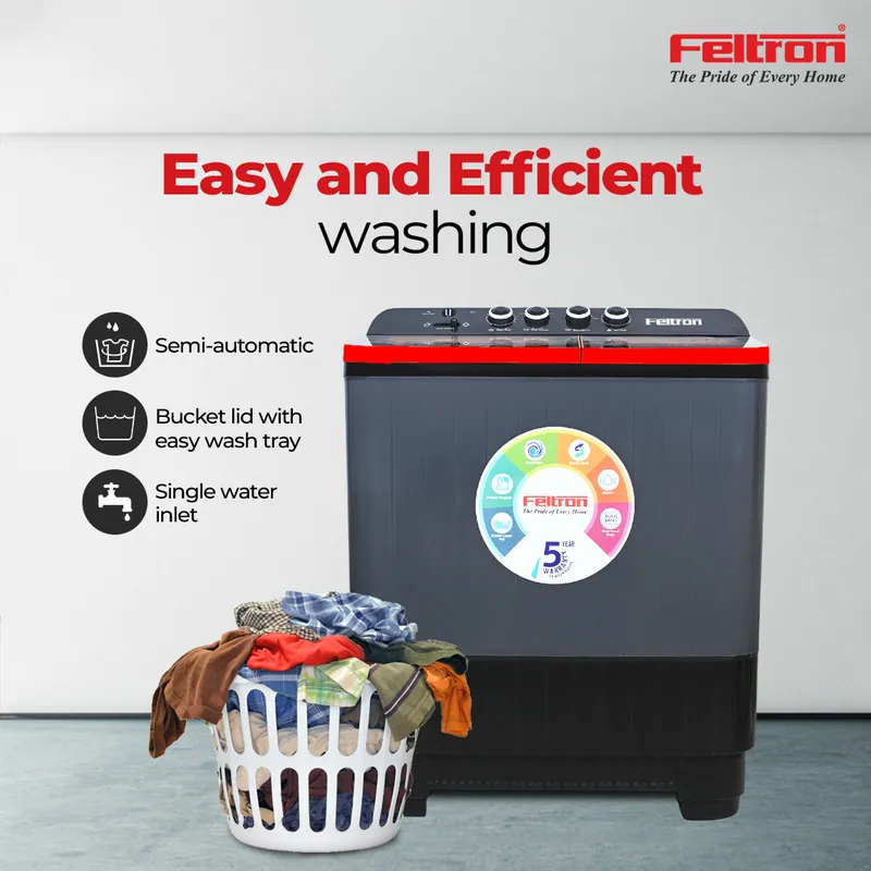 Feltron 11 kg Semi Automatic Top Load Washing Machine Black,Grey Transparent Glass Soft Close Lid (FIPL11TGSWM) — image 1