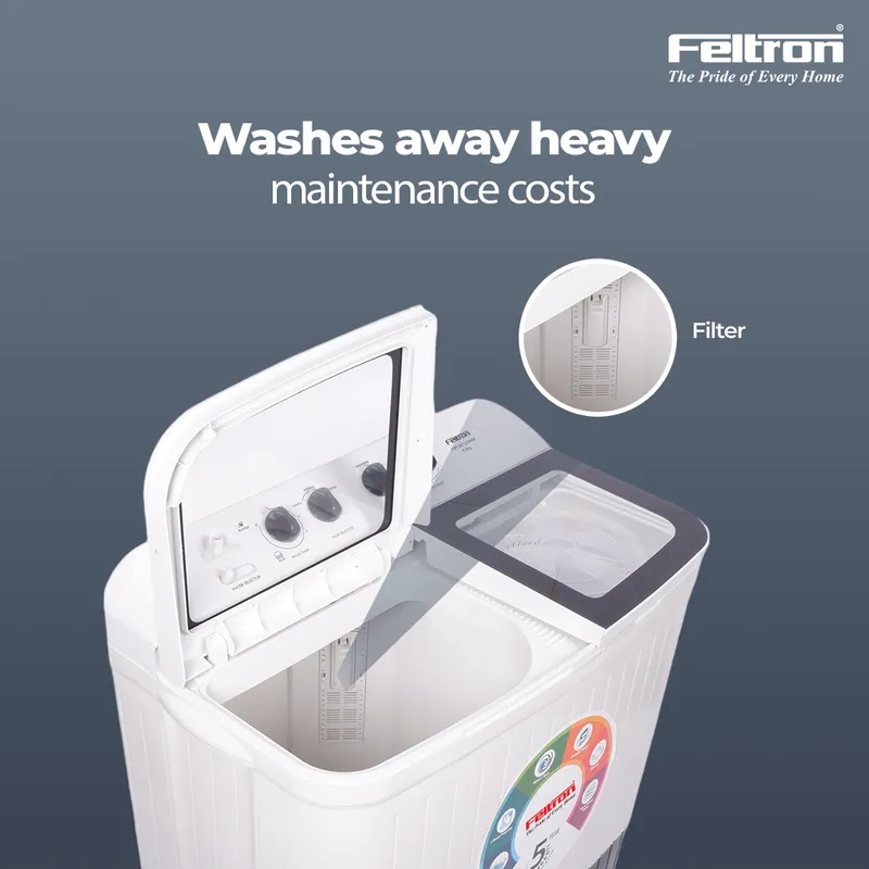 Feltron 8 kg Semi Automatic Top Load Washing Machine White,Black Transparent Glass Lid (FIPL80TGSWM) — image 3