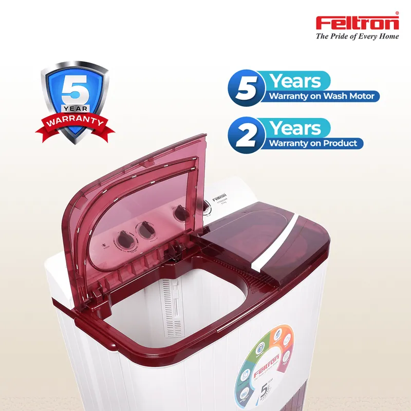 Feltron 8.5 kg Semi Automatic Top Load Washing Machine White,Maroon Plastic Lid (FIPL85SWM) — image 6
