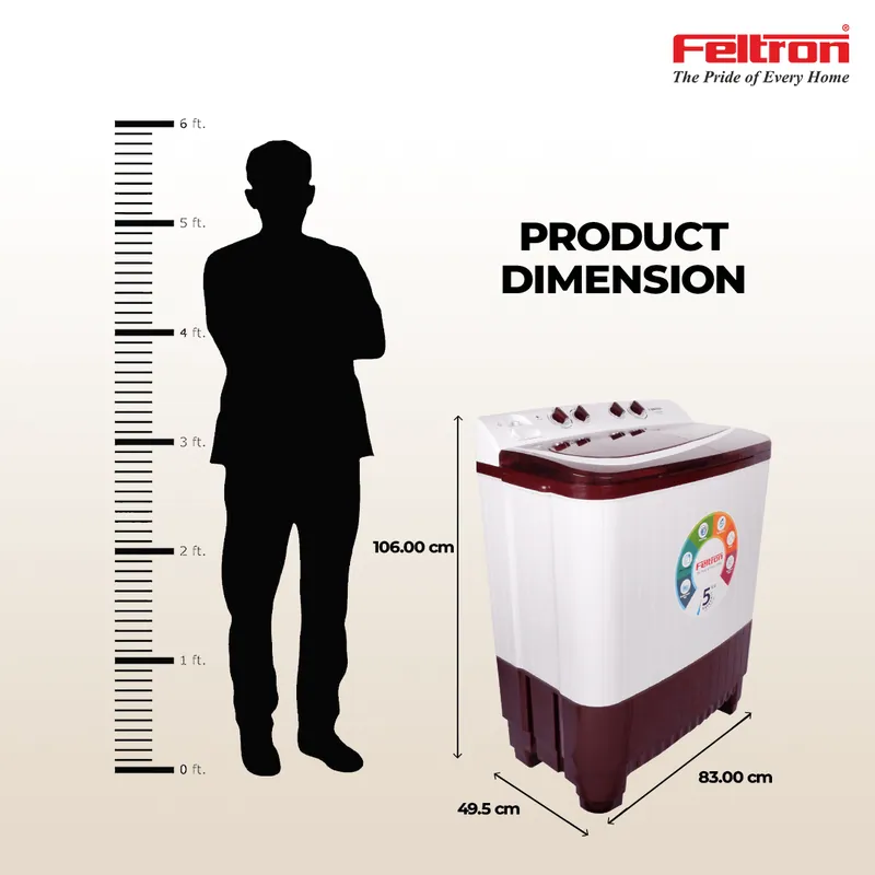 Feltron 8.5 kg Semi Automatic Top Load Washing Machine White,Maroon Plastic Lid (FIPL85SWM) — image 7