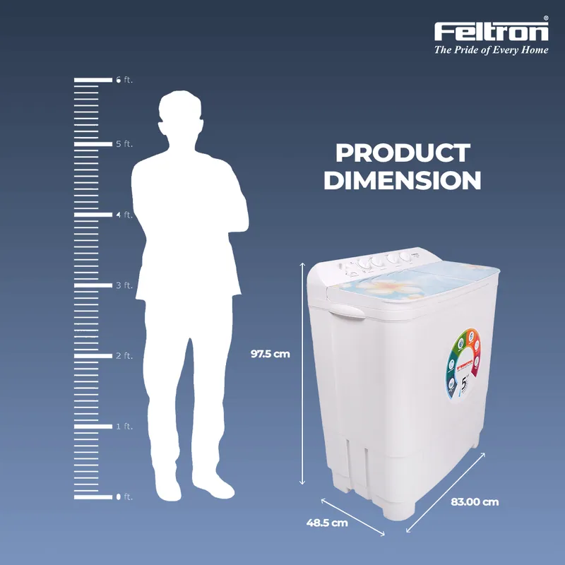 Feltron 9 kg Semi Automatic Top Load Washing Machine White, Blue Glass Soft Close Lid (FIPL90SWM) — image 7