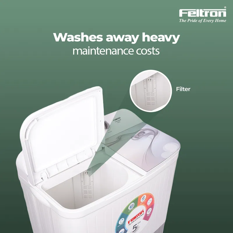 Feltron 8 kg Semi Automatic Top Load Washing Machine White,Grey Glass Lid (FIPL80SWM) — image 3