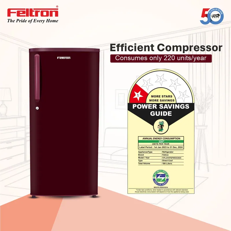 Feltron 190 Ltr 1 Star Direct Cool Refrigerator (Plain Wine Texture) FIPL2151PSPWDX — image 4