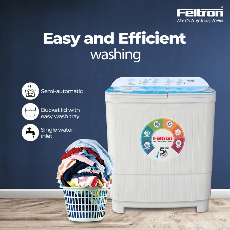 Feltron 9 kg Semi Automatic Top Load Washing Machine White, Blue Glass Soft Close Lid (FIPL90SWM) — image 1