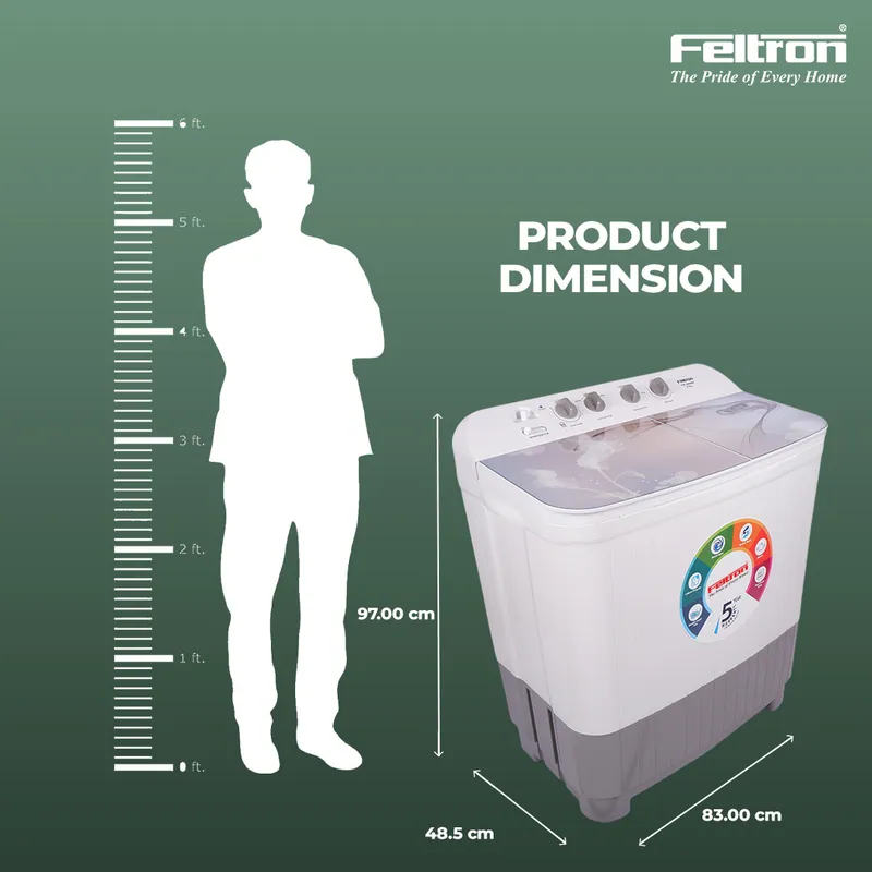 Feltron 8 kg Semi Automatic Top Load Washing Machine White,Grey Glass Lid (FIPL80SWM) — image 7