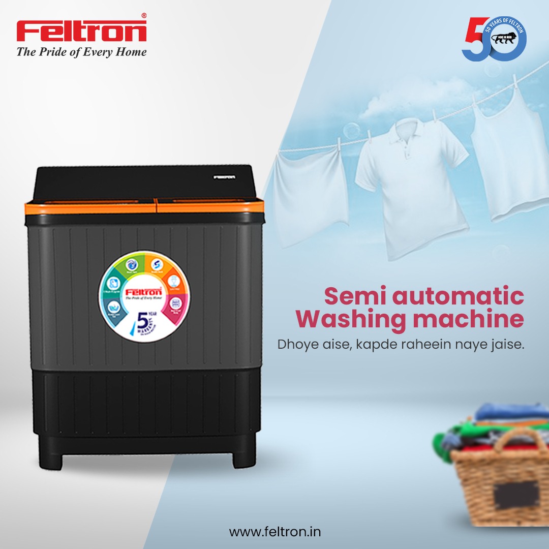 Simplify Your Laundry Routine with Feltron 8 kg Semi Automatic Top Load Washing Machine